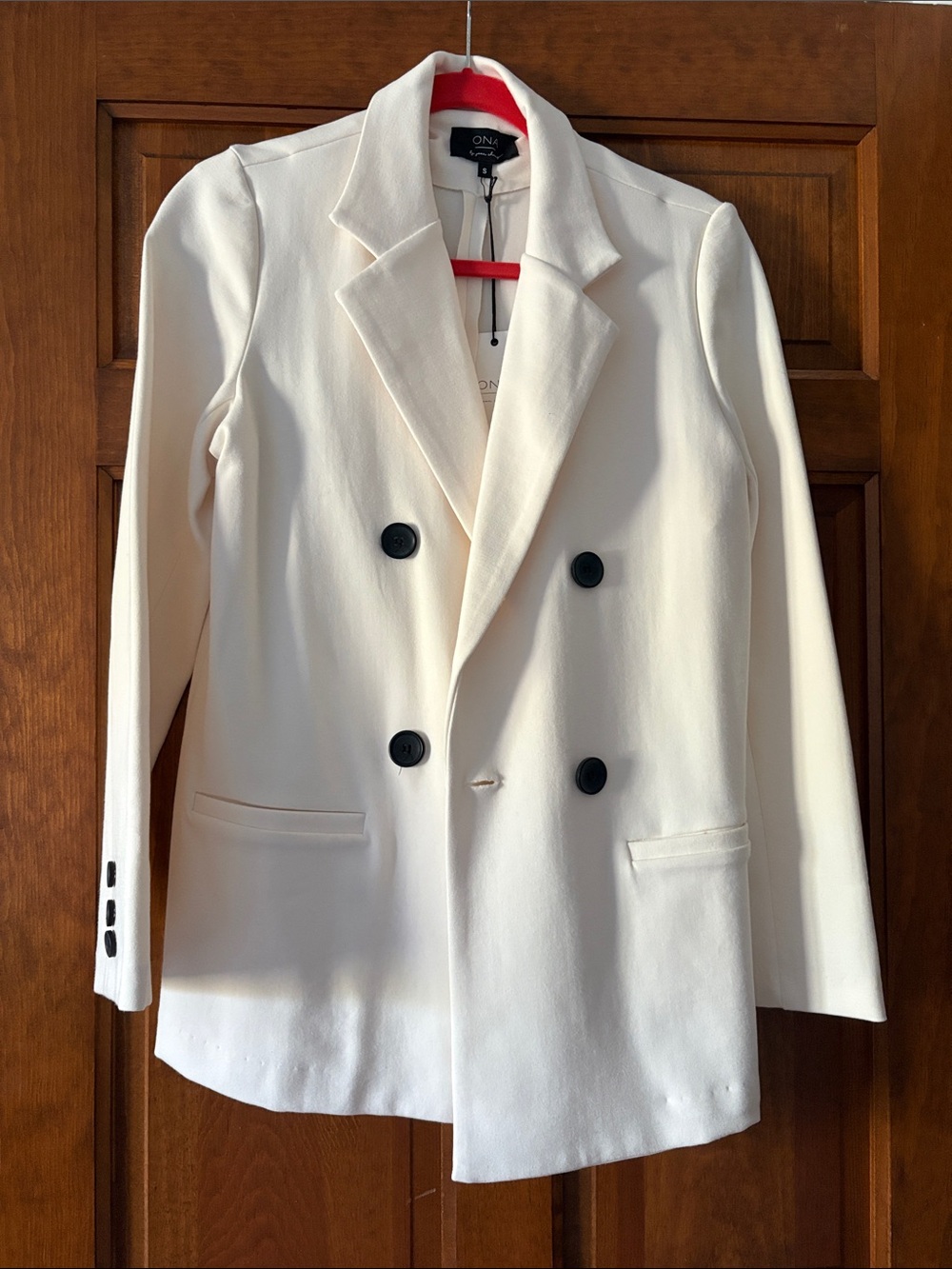 ONA Ivory Double-Breasted Blazer with Black Buttons